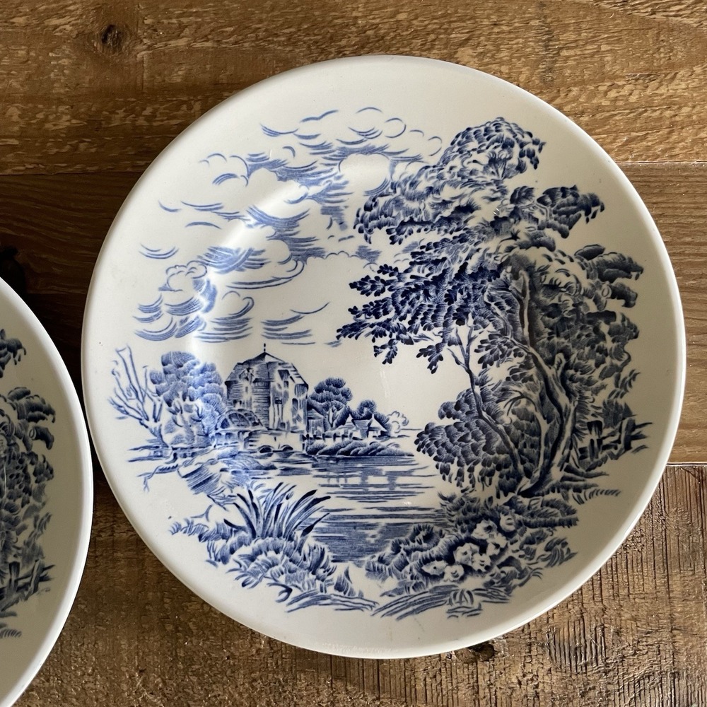 Set of 2 WEDGWOOD Countryside Toile Blue White 5-7/8" Bread & Butter Plates EUC